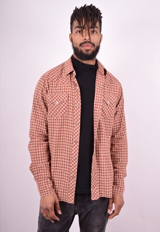 LEVI'S MENS VINTAGE SHIRT MEDIUM BROWN CHECK 90'S