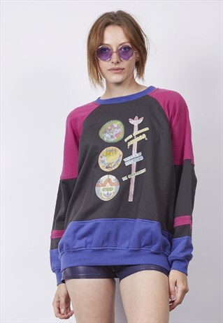 VINTAGE 80'S ADIDAS FITNESS COLOUR BLOCK SWEATER