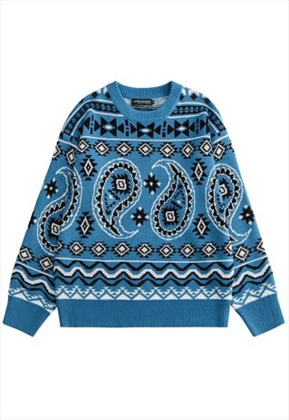 KALODIS VINTAGE PRINT ROUND NECK KNIT SWEATER