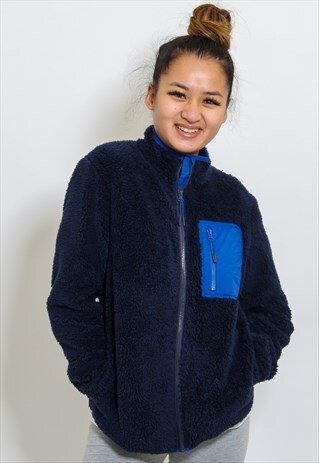 VINTAGE FURRY FLEECE IN UK 8 BLUE