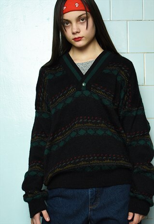 VINTAGE 80S ABSTRACT PATTERN KNIT OVERSIZED JUMPER PULLOVER