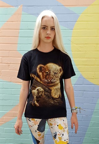 BLACK T SHIRT TOP WITH LION CUB PRINT