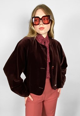 Arabella Pollen 80's Vintage Crop Velvet Mauroon Jacket 
