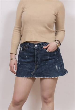 LEVI 501 DISTRESSED DENIM MINI SKIRT