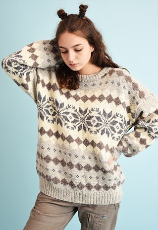 90'S RETRO FAIR ISLE WOOL CHRISTMAS CHUNKY HANDKNIT JUMPER
