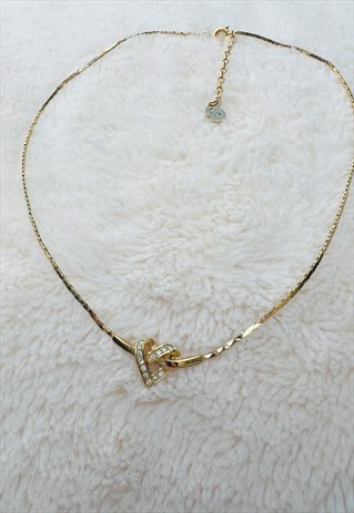 Christian Dior Vintage Gold Plated Heart And D Crystal Necklace  Leiame  Luxe
