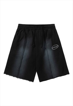Gradient board shorts crop skater pants in tie-dye black
