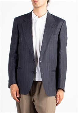 Men's Valentino Blue Fine Checked Linen Blazer