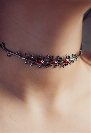 DRUANTIA QUEEN OF THE DRUIDS GOTHIC BRANCH CHOKER RED