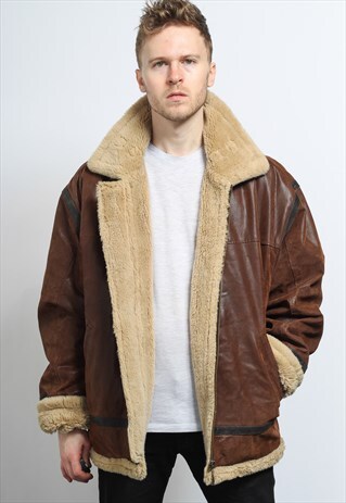 VINTAGE LEATHER AVIATOR FLEECE JACKET