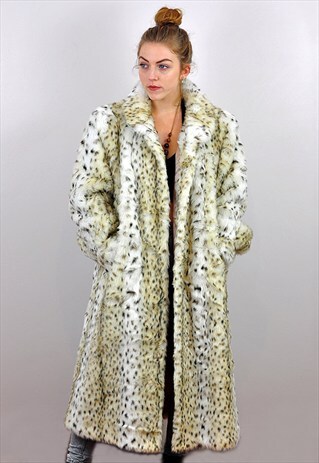 VINTAGE 90S ANIMAL PRINT FAUX FUR COAT