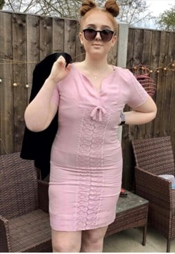 Vintage 60s pink cotton shift dress  embroidery 