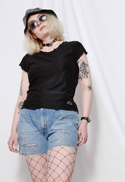 90s vintage y2k goth Kappa grunge sports black t-shirt top