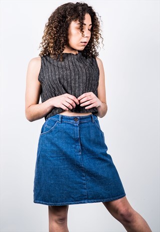 VINTAGE 1990S BLUE DENIM MINI SKIRT