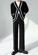MEN'S BLACK WHITE DESIGN V-NECK CARDIGAN S VOL.3
