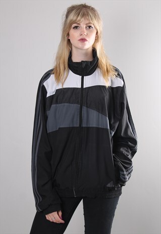 VINTAGE 90S ADIDAS BLACK STRIPED SHELL TRACK JACKET