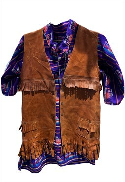 Western tan vintage leather tassel waistcoat boho 