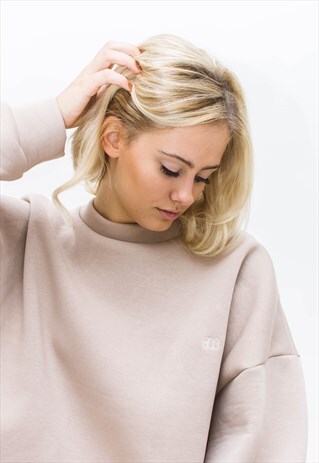 BOO SWEATER NUDE WITH LONG PUFF SLEEVES