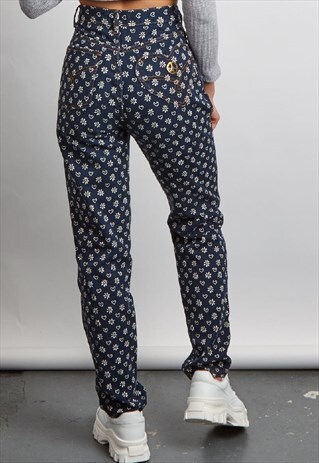 RARE VINTAGE 90'S MOSCHINO FLOWER & HEART PRINT NAVY JEANS
