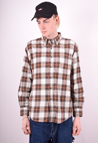 MENS VINTAGE FLANNEL SHIRT LARGE BROWN 90'S