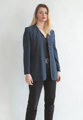 VINTAGE 80S MINIMAL ROUND-NECK BLAZER IN PURPLE