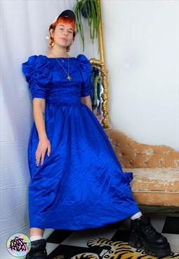 Vintage 80's blue puff sleeve dress