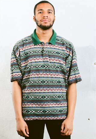 VINTAGE AZTEC PATTERN POLO SHIRT