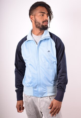 ADIDAS MENS VINTAGE TRACKSUIT TOP JACKET LARGE BLUE 90S