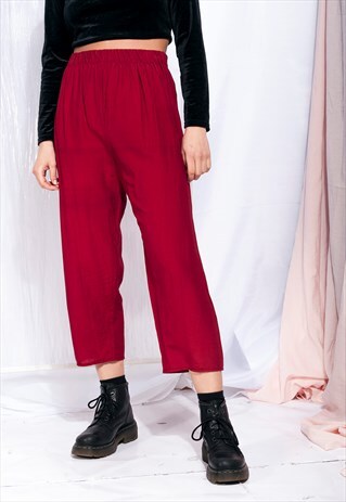 VINTAGE WIDE-LEG TROUSERS 90S CROPPED MAROON PANTS