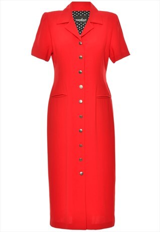 Vintage Button Front Red & Gold Detail Dress - L