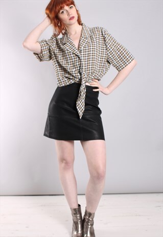 VINTAGE 90S GINGHAM CHECK CROPPED TIE FRONT SHIRT