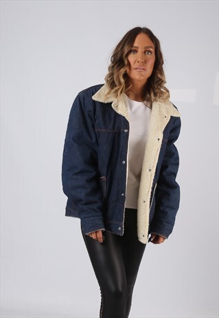 DENIM JACKET SHERPA LINED OVERSIZED FITTED UK 14 - 16 (GVDS)