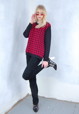 Vintage Christmas checkered baggy knitted jumper black red