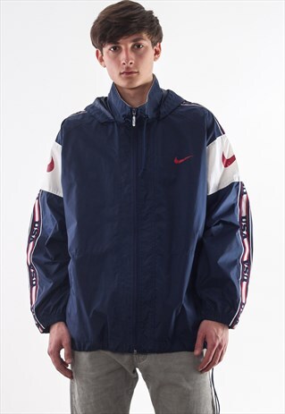 VINTAGE NIKE USA SHELL COAT 90S BLUE BIG LOGO