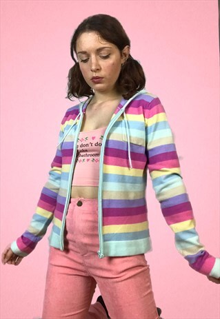VINTAGE Y2K RAINBOW MULTI COLOURED ZIP UP HOODIE JUMPER