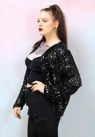 1980S VINTAGE MESH BLACK SEQUIN JACKET
