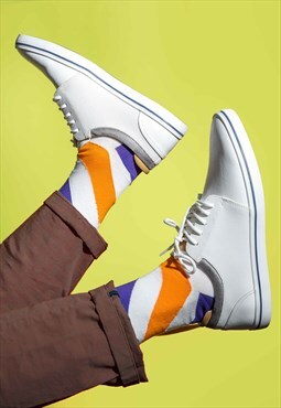 Soft orange and purple striped Egyptian cotton men's socks