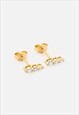WOMEN'S TINY STUD EARRINGS WITH THREE STONES - GOLD