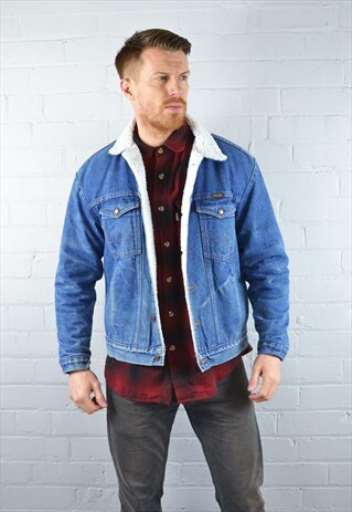 VINTAGE WRANGLER MID BLUE FLEECE LINED SHERPA DENIM JACKET
