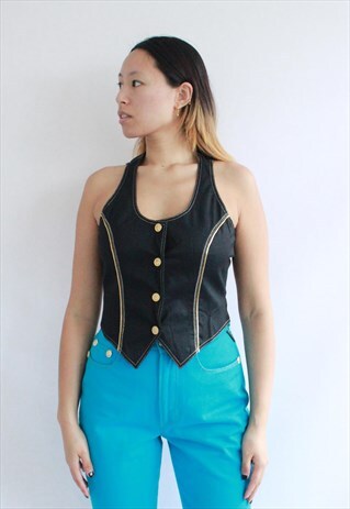 VINTAGE VERSUS GIANNI VERSACE BLACK WAIST CROP TOP