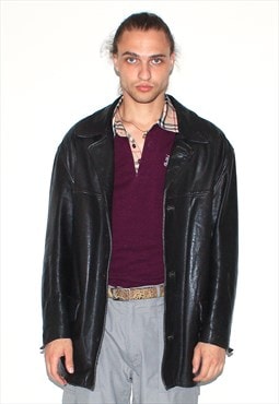 Vintage 90s classic leather jacket in dark brown