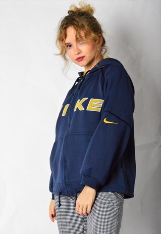 VINTAGE 90S NAVY BLUE NIKE HOODED JACKET