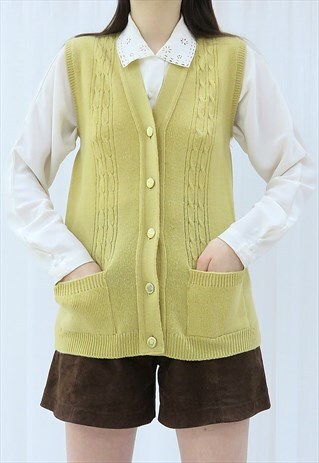 90s Vintage Mustard Yellow Waistcoat Cardigan (Size M)