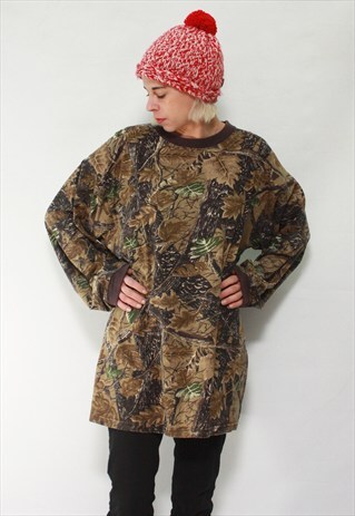VINTAGE 90' AMAZING UNISEX OVERSIZED BROWN BLOUSE WITH PRINT