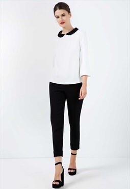 Cream Top with Black Peter Pan Collar