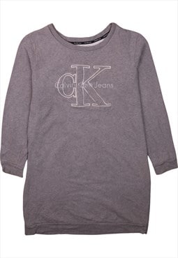 Vintage 90's Calvin Klein Sweatshirt Spellout Crew Neck Grey