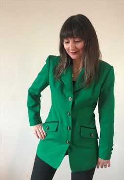 Vintage 80s Green with Black Trim Blazer Jacket