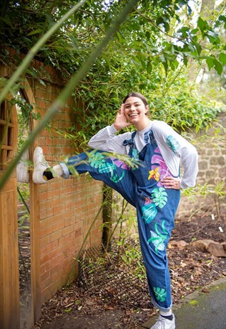 HAND PAINTED ORGANIC TROPICAL DUNGAREES
