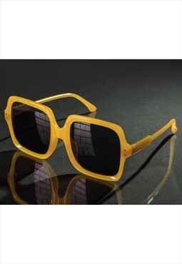 Overized Black Yellow Bohemian Sunglasses Square Frame 