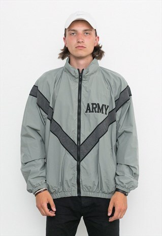 GREY ARMY NYLON OUTDOOR WINDBREAKER RAIN JACKET